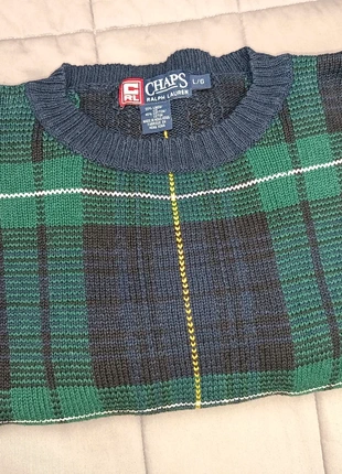 Pull Vintage CHAPS Ralph Lauren, en lin/coton, Tartan Écossais Vert/Bleu Marine | Taille L, marca: Chaps Ralph Lauren, estado: Muito bom, tamanho: L, €37.69, €40.27 inclui Proteção do Comprador
