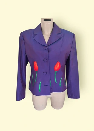 Veste Vintage en Soie Violette – Élégance Florale & Touche Artistique, marque: Vintage Love, état: Très bon état, taille: M / 38 / 10, 32,50 €, 34,83 € Protection acheteurs incluse