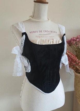 Corset en velour noir et dentelle coton romantique style, marca: COQUETTE, estado: Muy bueno, tamaño: XS / 34 / 6, 32,00 €, 34,30 € Protección al comprador incluida