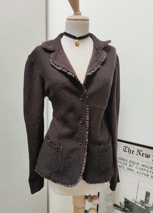 Felt brown cottagecore fairy boiled wool Italian jacket with white stitching, marca: Made In Italy, estado: Muito bom, tamanho: L / 40 / 12, €9.00, €10.15 inclui Proteção do Comprador