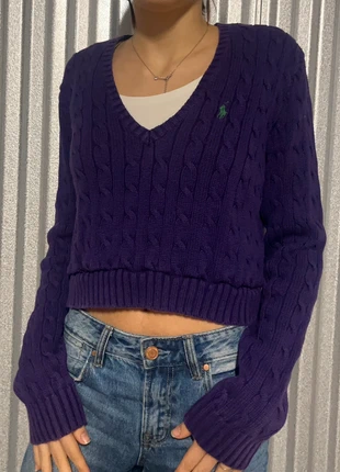 Torsadé Ralph Lauren crop top pull col v femme violet brodé sweat cable knit V-PR2, brand: Ralph Lauren, condition: Very good, size: L / 40 / 12, €34.90, €37.35 includes Buyer Protection Pro