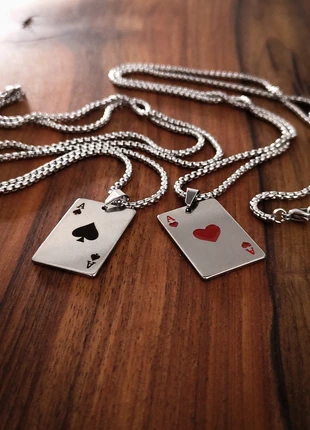 Lot de 2 Collier pendentif Cartes à jouer AS de Pic et Coeur Y2K Gothique Goth Jewelry Unisexe, marque: CHROME, état: Très bon état, 15,00 €, 16,45 € Protection acheteurs incluse