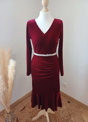 Robe chic Bordeaux en velours - Shein - T.XS (34), marke: Shein, zustand: Sehr gut, größe: XS / 34 / 6, 16,50 €, 18,03 € beinhaltet Vinted-Käuferschutz Pro