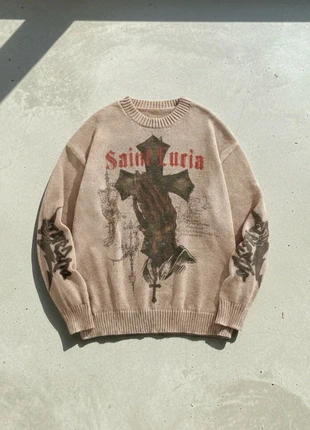 Pull “Saint Lucia” beige – style vintage goth streetwear, brand: Obscura Atelier, condizioni: Ottime, taglia: M, €49.90, €53.10 include la Protezione acquisti