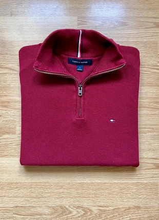 Pull Tommy Hilfiger 1/4 Zip Half Zip Col Camionneur | Taille M | Rouge Bordeaux / Logo Brodé, brand: Tommy Hilfiger, condition: Very good, size: M, €35.00, €37.45 includes Buyer Protection