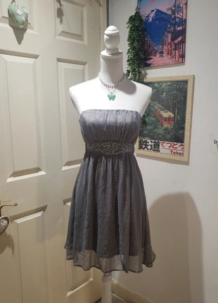 Robe de soirée courte vintage y2k coquette/romantic grise à strass cintrée, brand: Vintage Dressing, condition: Very good, size: S / 36 / 8, €20.00, €21.70 includes Buyer Protection