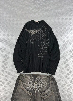 Y2k knitted sweater oversize faded 2000s fire graphic tribal style cyber punk, marque: Vintage Dressing, état: Très bon état, taille: L, 59,99 €, 63,69 € Protection acheteurs incluse