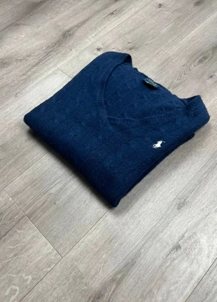 Torsadé Col V Ralph Lauren, Bleu marine, logo brodé blanc, laine et cachemire - Taille M, brand: Ralph Lauren, condition: Very good, size: M / 38 / 10, €39.90, €42.60 includes Buyer Protection