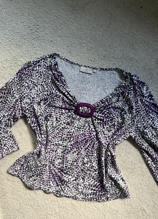 Y2K Purple Polkadot 3/4 Sleeve Buckle Top Size Medium, brand: C&C, condition: Very good, size: M / UK 12-14, £10.00, £11.20 includes Buyer Protection