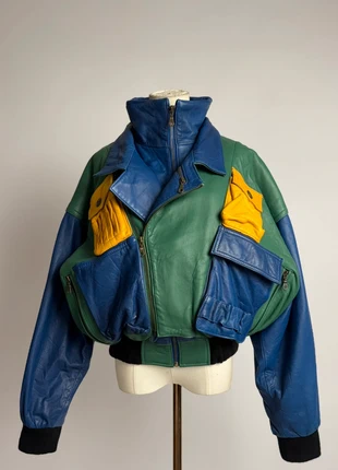 90s colorblock en cuir véritable rare sport utility racing bleu vert jaune primaire multicolore, marca: Vintage, estado: Muy bueno, tamaño: M / 38 / 10, 320,00 €, 336,70 € Protección al comprador Pro incluida