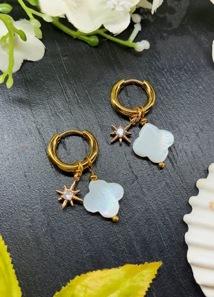 Boucle d’oreille en acier inoxydable doré et trèfle, état: Très bon état, 12,00 €, 13,30 € Protection acheteurs (Pro) incluse