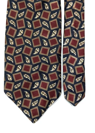 Vintage Burtons Abstract Geometric Tie - Navy & Burgundy (Classic 3.5" Width), brand: Burton, condition: Very good, £5.95, £6.95 includes Buyer Protection