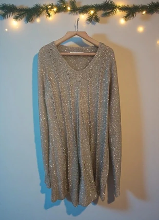 Vestido de Punto Calado Lentejuelas Beige/Gris Cuello V ME'S Fashion, marca: Me's, estado: Bueno, tamaño: Talla única, 10,00 €, 11,20 € Protección al comprador incluida