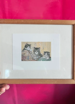 Framed Cat Print – Vintage-Style Illustration of Three Kittens | Cottagecore Wall Art, brand: PICTURE, condition: Good, £12.00, £13.30 includes Buyer Protection