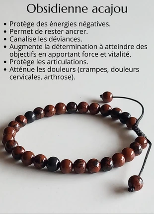 Bracelet ajustable en Obsidienne acajou, marque: Obsidienne acajou, état: Neuf sans étiquette, 6,00 €, 7,00 € Protection acheteurs (Pro) incluse