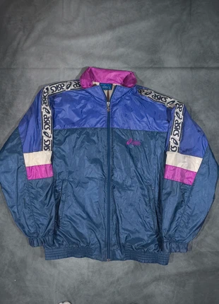 Asics Vintage 90s Windbreaker Jacket Navy Purple Retro Streetwear Full Zip, marca: Asics, estado: Bom, tamanho: L, €24.95, €26.90 inclui Proteção do Comprador