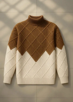 Élégant pull à col montant bicolore, marque: Femme, état: Neuf sans étiquette, taille: L / 40 / 12, 52,99 €, 56,34 € Protection acheteurs incluse