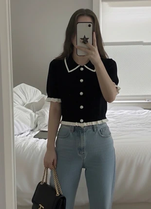 Top Noir Col et Boutons Perles, marke: Tendance, zustand: Sehr gut, größe: L / 40 / 12, 25,99 €, 27,99 € inklusive Vinted-Käuferschutz