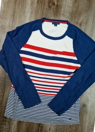 Pull col rond Tommy Hilfiger marine blanc logo plaque métallique taille XL Th091, brand: Tommy Hilfiger, condition: Very good, size: XL / 42 / 14, €6.00, €7.00 includes Buyer Protection