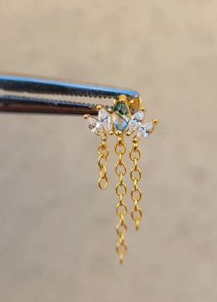 Piercing argent 925 doré or fin doré agathe neuf flat helix tragus conch lobe, marca: Moss agate, estado: Muy bueno, 25,00 €, 26,95 € Protección al comprador incluida