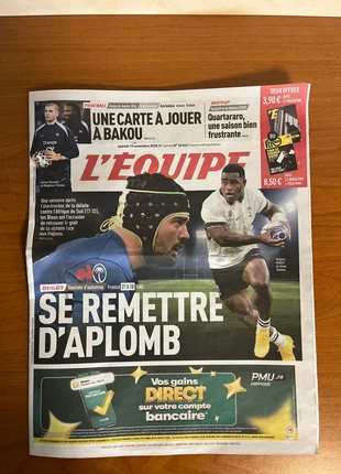 Une L’Equipe du samedi 15 novembre 2025, marque: L'Équipe, état: Neuf avec étiquette, 6,00 €, 7,00 € Protection acheteurs incluse