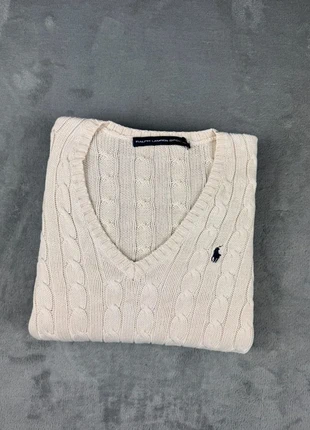 Torsadé Polo Ralph Lauren col V | Taille S | Crème logo marine, marca: Ralph Lauren, estado: Muito bom, tamanho: S / 36 / 8, €49.90, €53.10 inclui Proteção do Comprador