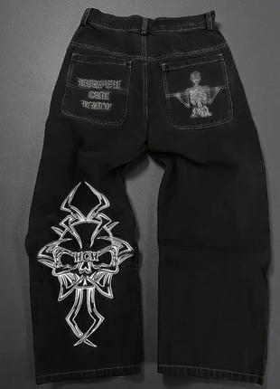 Jean noir streetwear brodé • Skull & Skeleton • Style Y2K • Taille M, marca: y2k, estado: Muito bom, tamanho: M, €58.00, €61.60 inclui Proteção do Comprador
