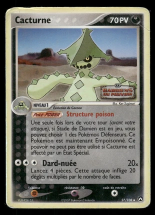 Carte Pokemon Reverse Cacturne 27/108 EX Gardiens du Pouvoir Fr/Français EX, marca: Pokémon, estado: Satisfatório, €7.00, €8.05 inclui Proteção do Comprador Pro