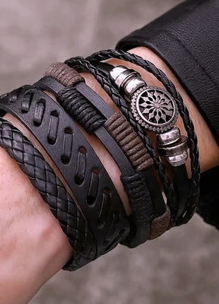 Lot 4 bracelets simili cuir noir & brun, style rock/bohème, neufs 🖤, marque: Tendance, état: Neuf avec étiquette, 6,99 €, 8,04 € Protection acheteurs incluse