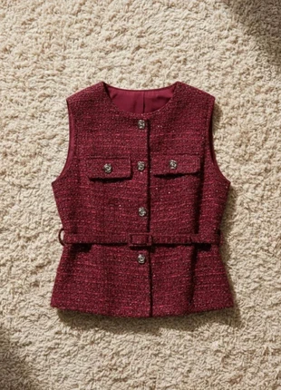 Gilet sans manches en tweed bordeaux, marque: CandyNova, état: Très bon état, taille: S / 36 / 8, 52,99 €, 56,34 € Protection acheteurs incluse
