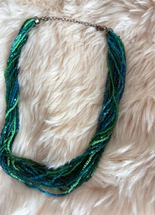 Collier ras le cou vintage multirangs perles vertes et bleues entremêlées, marque: Fantaisie, état: Très bon état, 14,00 €, 15,40 € Protection acheteurs incluse