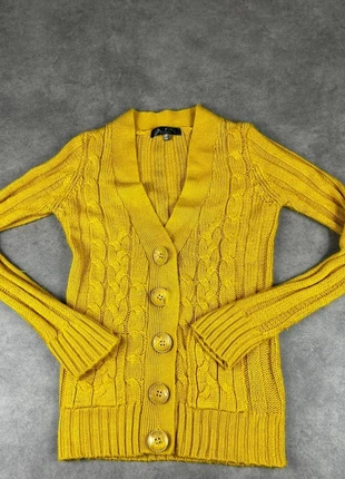 Cardigan Gilet long torsadé en maille en laine| Jaune moutarde|femme- Taille M, condition: Very good, size: M / 38 / 10, €9.99, €11.19 includes Buyer Protection