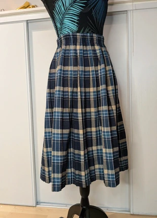 jupe plissée longue écossaise tartan bleu marine et beige, brand: Damart, condition: Very good, size: S / 36 / 8, €20.00, €21.70 includes Buyer Protection