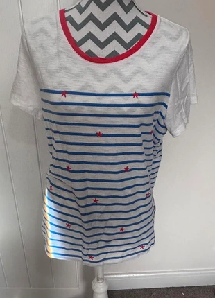 Joules White T-Shirt with Blue Stripes and Red Stars – Short Sleeves Size 16, brand: Joules, condition: Very good, size: L / UK 16-18, £7.00, £8.05 includes Buyer Protection Pro