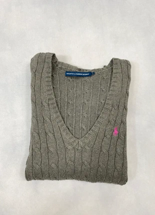 Pull Tressé Ralph Lauren Gris brodé rose col en V Torsadé Pull over - Taille L #1366, marca: Ralph Lauren, estado: Muito bom, tamanho: L / 40 / 12, €54.90, €58.35 inclui Proteção do Comprador Pro