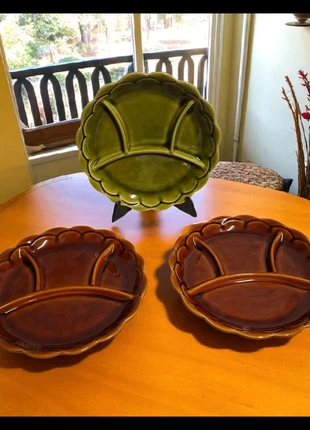 Lot 3 assiettes vintage compartimentées faïence émaillée années 70 rétro, marque: Vintage, état: Très bon état, 11,00 €, 12,25 € Protection acheteurs incluse