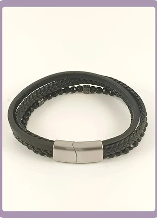 Bracelet homme cuir et pierres naturelles, marque: MelyBelle, état: Neuf avec étiquette, 10,00 €, 11,20 € Protection acheteurs incluse
