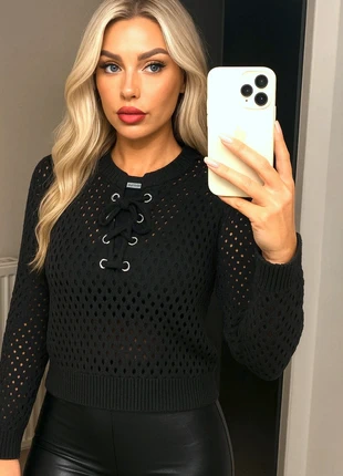 Brave Soul Black Crochet Lace-Up Jumper – Size Small, brand: Brave Soul, condition: Very good, size: S / UK 8-10, £5.00, £5.95 includes Buyer Protection