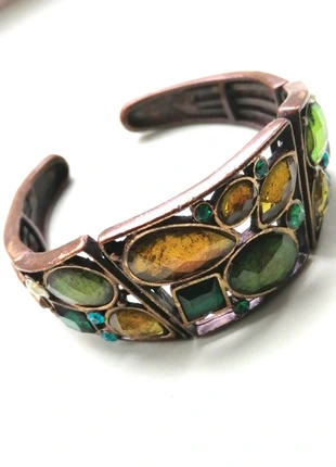 Vintage Ethnic Boho Antique Brass Tone Cuff Bangle with Gemstones, condition: Good, £2.00, £2.80 includes Buyer Protection