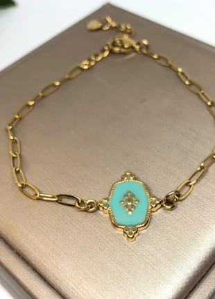 Bracelet doré médaillon turquoise acier inoxydable, brand: CHIC, condition: New without tags, €8.00, €9.10 includes Buyer Protection Pro