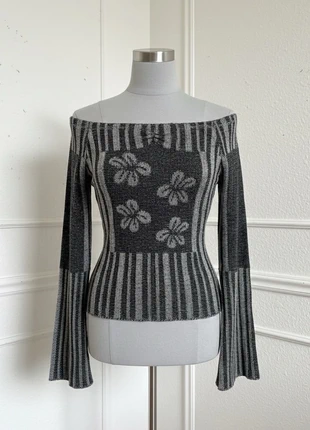 Pull épaules dégagées rayé gris vintage – manches évasées, marque: friperie, état: Très bon état, taille: M / 38 / 10, 33,99 €, 36,39 € Protection acheteurs incluse