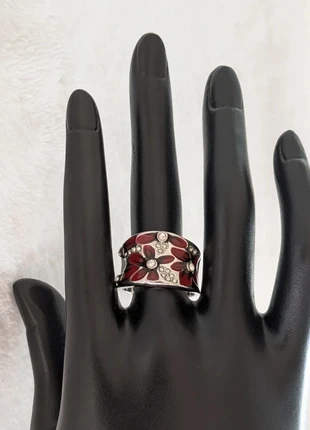 Bague argent rouge fleurs émail strass motif floral bijou anneau large, état: Très bon état, taille: 20,2 mm, 7,99 €, 9,09 € Protection acheteurs incluse