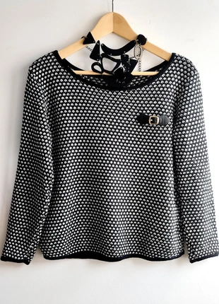 Jersey Punto Espiga Blanco y Negro con Adorno Hebilla, marque: Made In Italy, état: Très bon état, taille: L / 40 / 12, 14,90 €, 16,35 € Protection acheteurs incluse