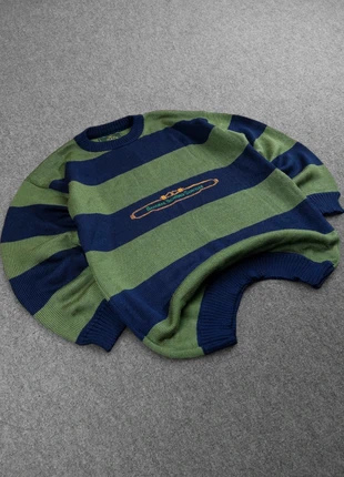 Pull Fin Vintage 80s en Maille Vert Kaki / Bleu Marine à Motifs Rayé et Brodé "Yachting" (M/L), marca: Vintage Dressing, estado: Muy bueno, tamaño: M, 22,00 €, 23,80 € Protección al comprador Pro incluida