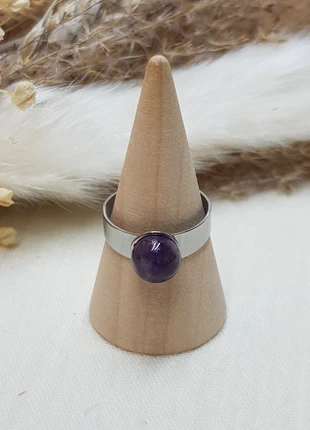 Bague acier inoxydable ajustable argentée pierre Améthyste – minimaliste – bijou fait main, marca: Amethyste, estado: Novo sem etiquetas, tamanho: Ajustável, €6.90, €7.95 inclui Proteção do Comprador