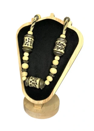 Vintage 1970s Carved Bovine Bone Metal Bead Tribal Boho Statement Necklace, brand: Vintage, condition: Very good, £18.99, £20.64 includes Buyer Protection Pro