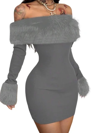 Robe gris sans bretelles avec fourrure, marque: Aesthetic, état: Neuf sans étiquette, taille: S / 36 / 8, 37,00 €, 39,55 € Protection acheteurs incluse