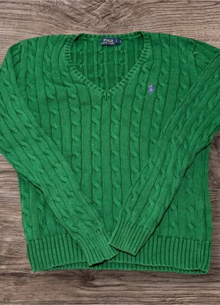Pull Polo Ralph Lauren torsadé tressé col V vert taille M femme, brand: Ralph Lauren, condition: Very good, size: M / 38 / 10, €29.00, €31.15 includes Buyer Protection