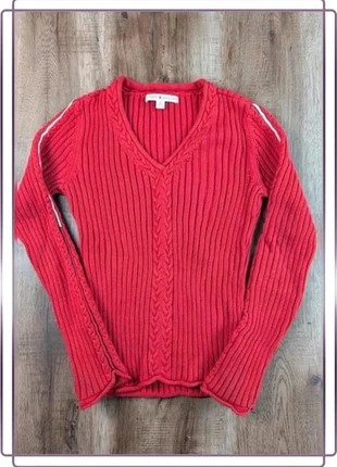 Pull côtelé rouge Tommy Hilfiger coton col V rayures épaules taille M, marca: Tommy Hilfiger, estado: Muito bom, tamanho: M / 38 / 10, €14.00, €15.40 inclui Proteção do Comprador