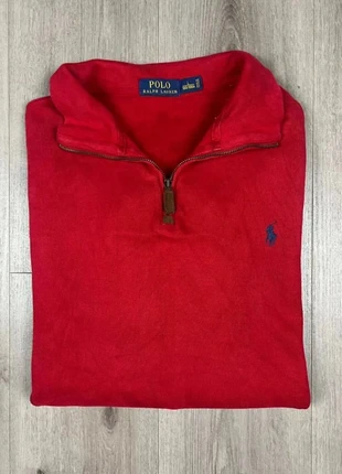 Half zip, 1/4 zip, col camionneur Ralph Lauren Rouge, logo brodé bleu marine - Taille L, marque: Ralph Lauren, état: Très bon état, taille: L, 34,90 €, 37,35 € Protection acheteurs incluse